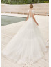 Cap Sleeves Ivory Lace Polka Dots Tulle Stylish Wedding Dress